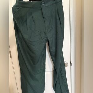Deep Green Twill Wide-Leg Pants